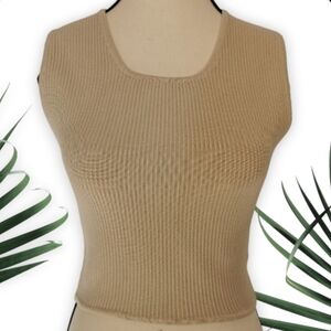 House of Harlow 1960 Ribbed  Square Neck Crop Tank Sweater in  Lt Tan - Sz M